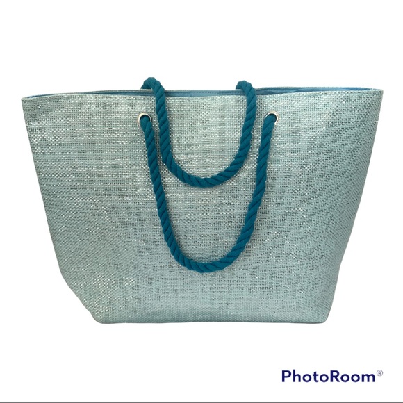Paradise Bag Oversized Shoulder Tote Bag Nautical Beach Metallic Blue Lo… - Picture 8 of 11